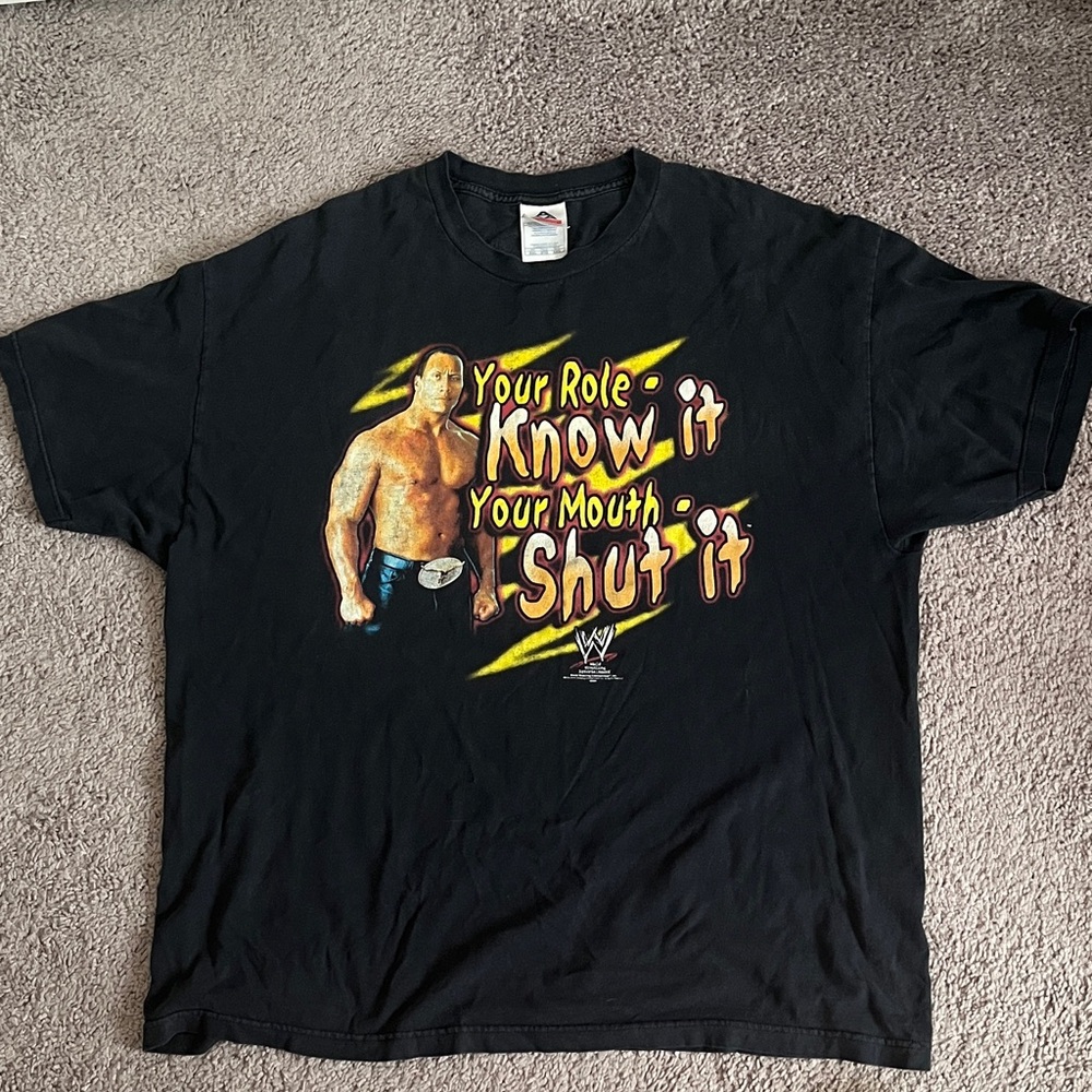 Vintage Y2K THE ROCK WWE Black and Yellow Graphic Tee
